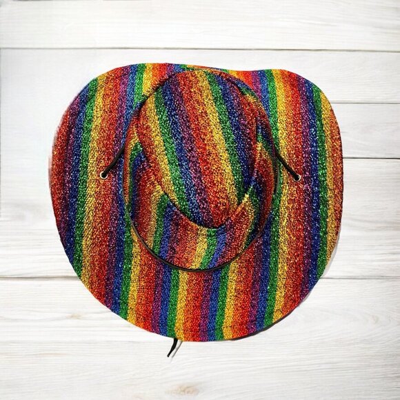 Rainbow Sequin Cowboy Hat With Adjustable Strap Costume Celebration Pride Party - Picture 7 of 8